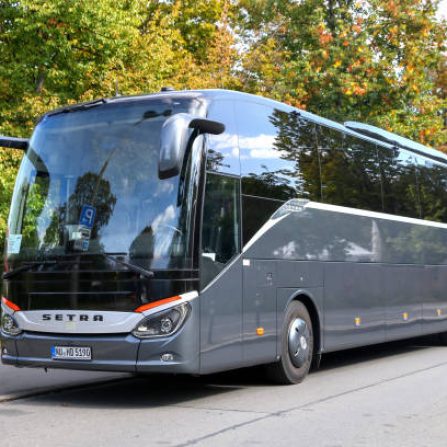 Nuremberg, Germany - September 19, 2019: Touristic coach bus Setra S519HD in the city street.